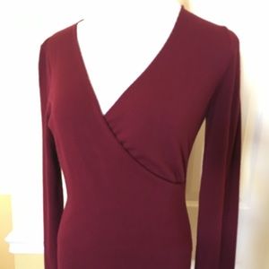 Deep V-neck Burgundy Long Sleeve Sweater